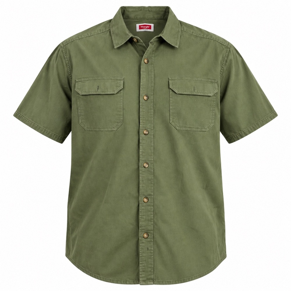 Wrangler Mens Relaxed Fit Stretch Utility Button Down Shirt Olive Green 2XL